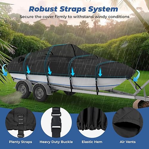 Miniatura 5 de RVMasking Funda para lancha reforzada 1200D media con bolsa de almacenamiento, impermeable, de grado marino, para lanchas bajas, casco en V,