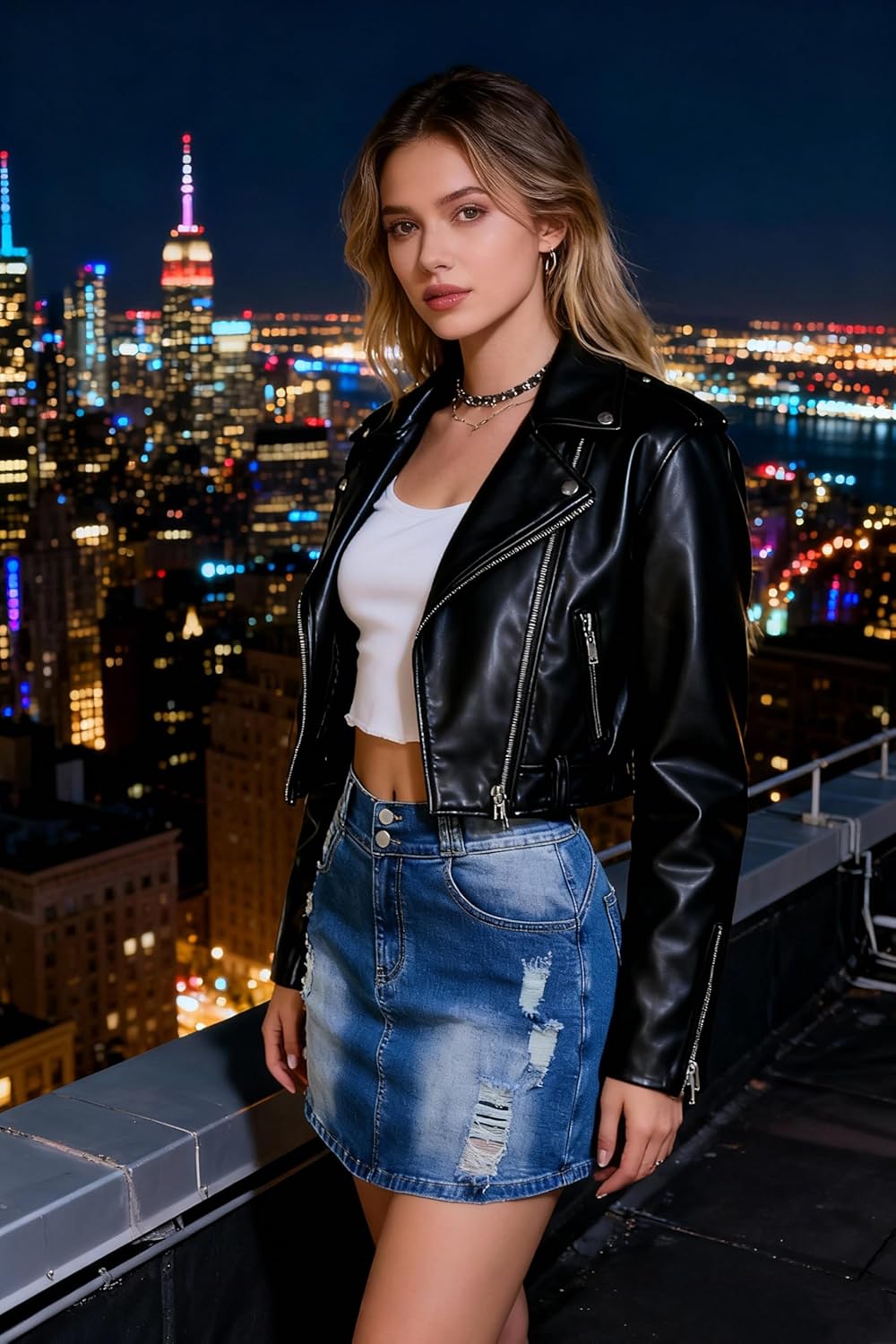 Women's Distressed Ripped Denim Trendy Midi Waisted Denim Skirts Butt Lifting Jeans Skorts - Image 2