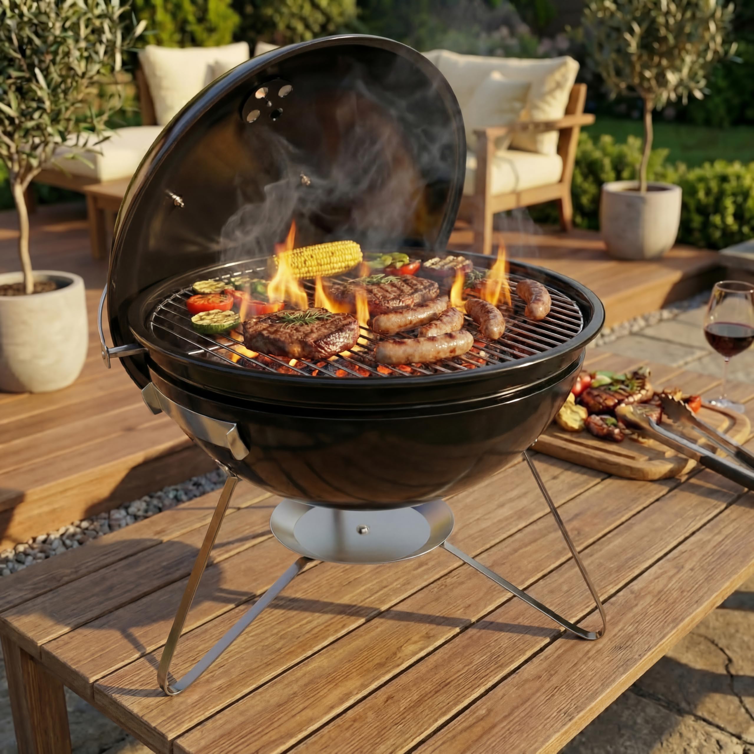 Garden Vida Kansas BBQ Grill mały wolnostojący grill ogrodowy na zewnątrz przenośny piknik impreza kemping czarny