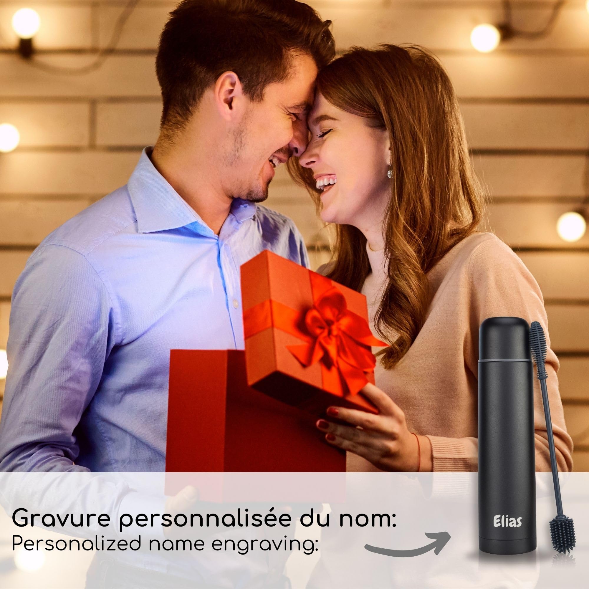 Milu Bouteille isotherme avec gravure 1 l, 750 ml, 500 ml – Idée cadeau personnalisée avec nom de Noël pour hommes, femmes, maman, papa, petite amie, (750 ml + gravure)