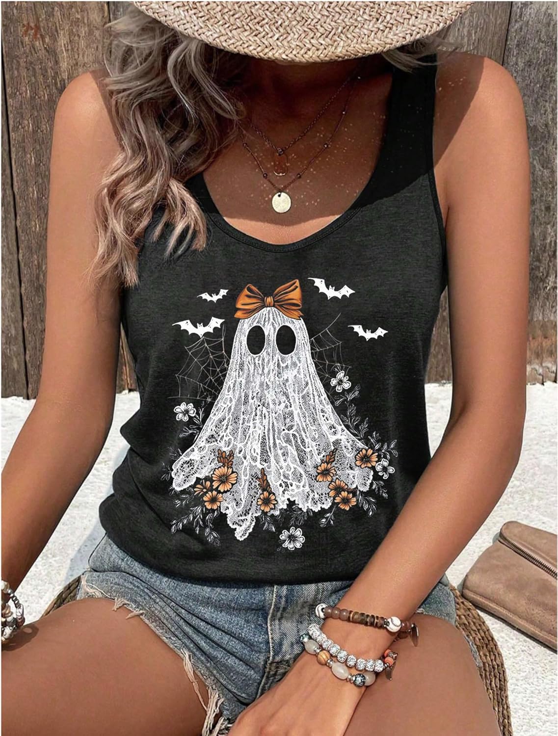 Problem Solved Halloween Tank Tops for Women Bloody Splatter Graphic Shirts Halloween Casual Racerback Tops - Image 3