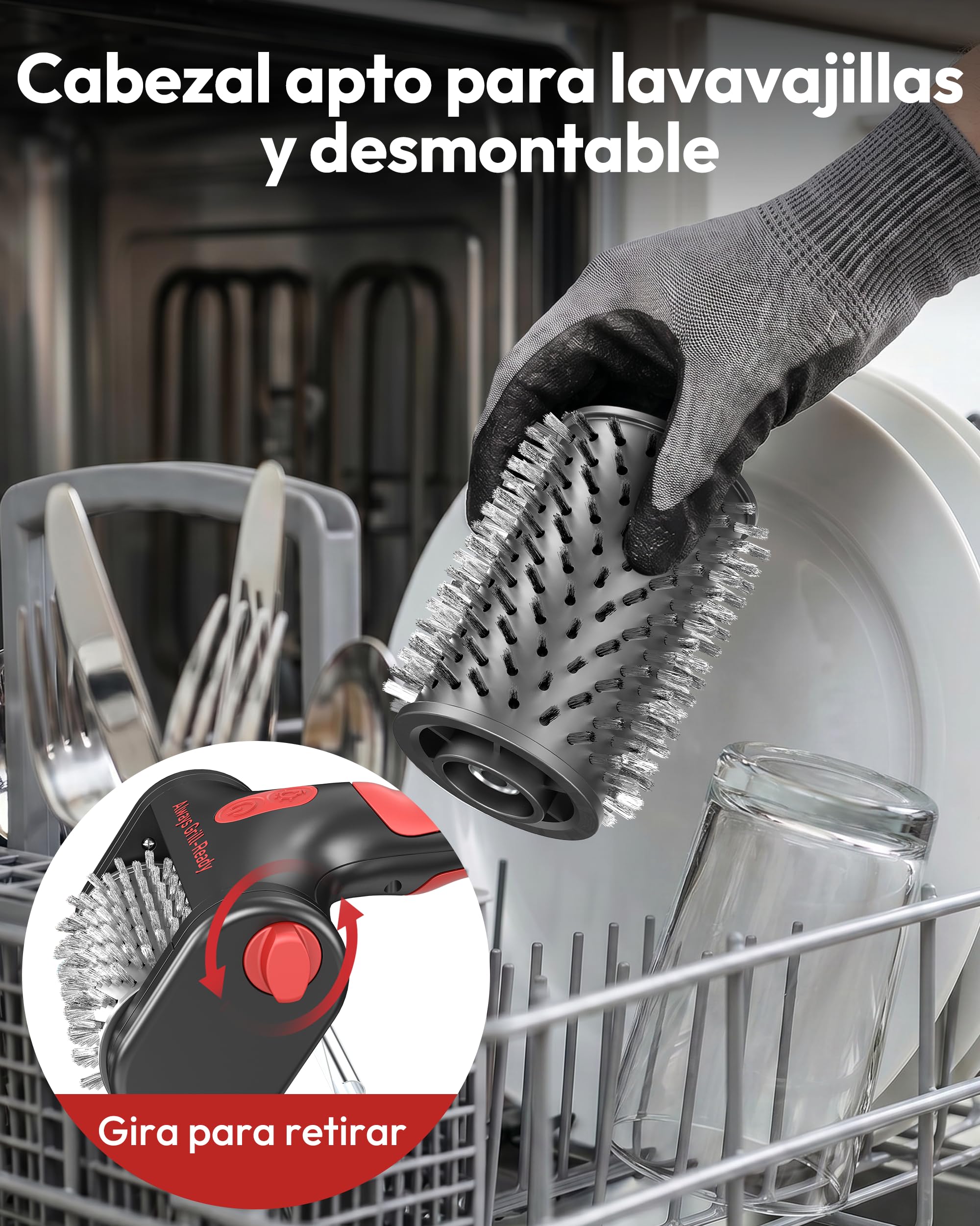 Spazzola elettrica per griglia Yeeke, pulitore elettrico per griglia ricaricabile senza fili a doppia velocità con batteria da 4000 mAh, testina in acciaio inossidabile 304 e luce LED
