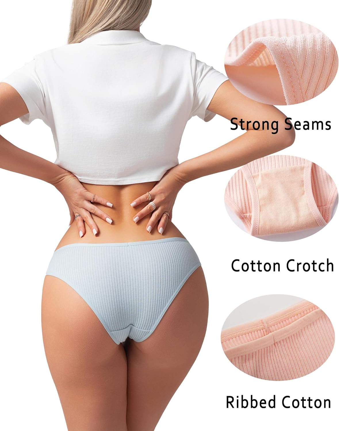 Cotton Underwear for Women Cute Low Rise Ribbed Bikini Breathable Sexy Hipster Womens Cheeky 6 Pack - Image 4