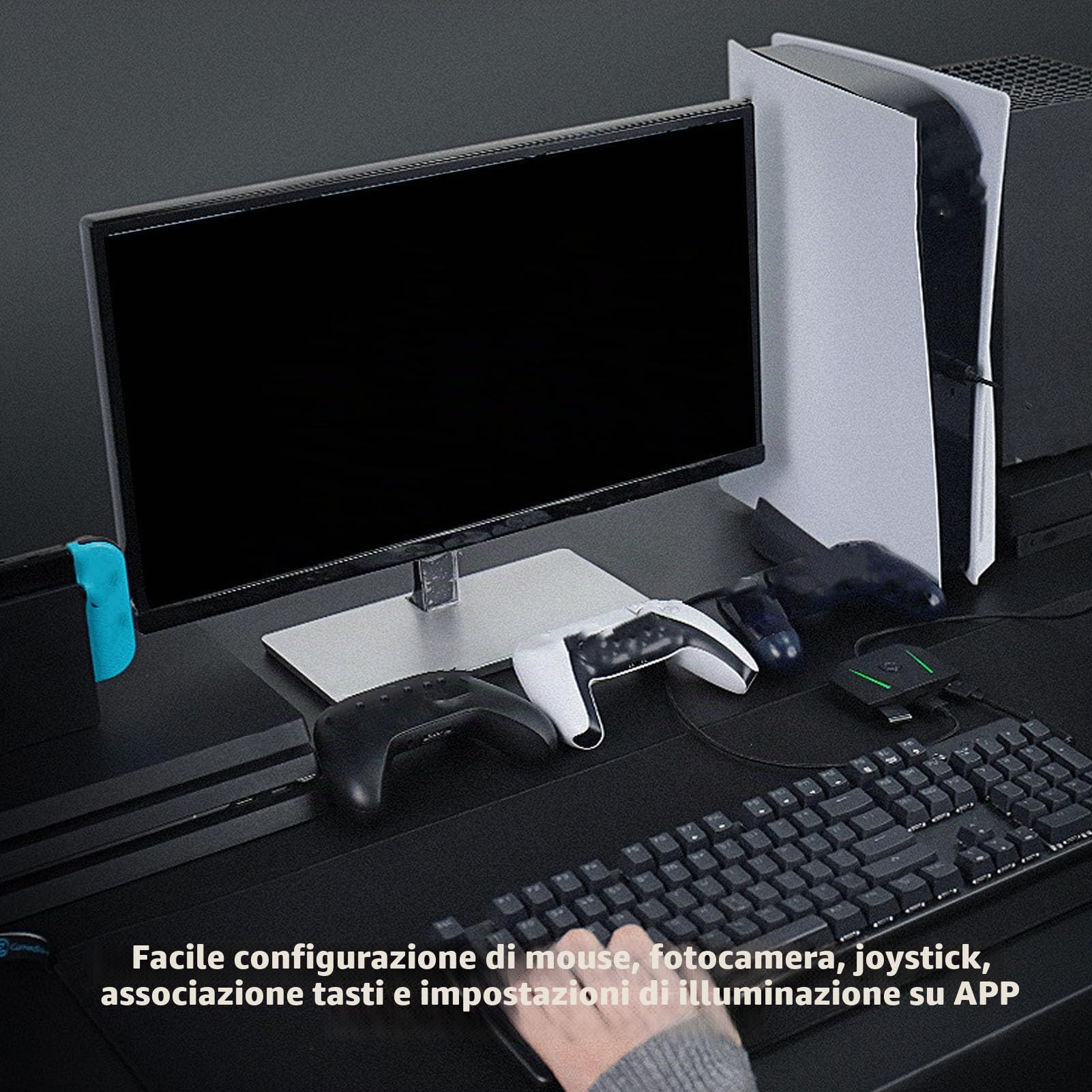 Tosuny Adattatore Mouse Tastiera VX2 AimBox, Controllo App Convertitore MnK per, X Box Series X/S, X Box One, con Audio da 3,5mm e Luce RGB, per i Giochi di tiro