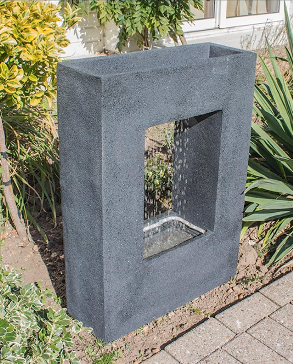 Primrose 77cm Grey Milano Rain Rectangular Water Feature Fountain Cascade with Planter and LED Lights