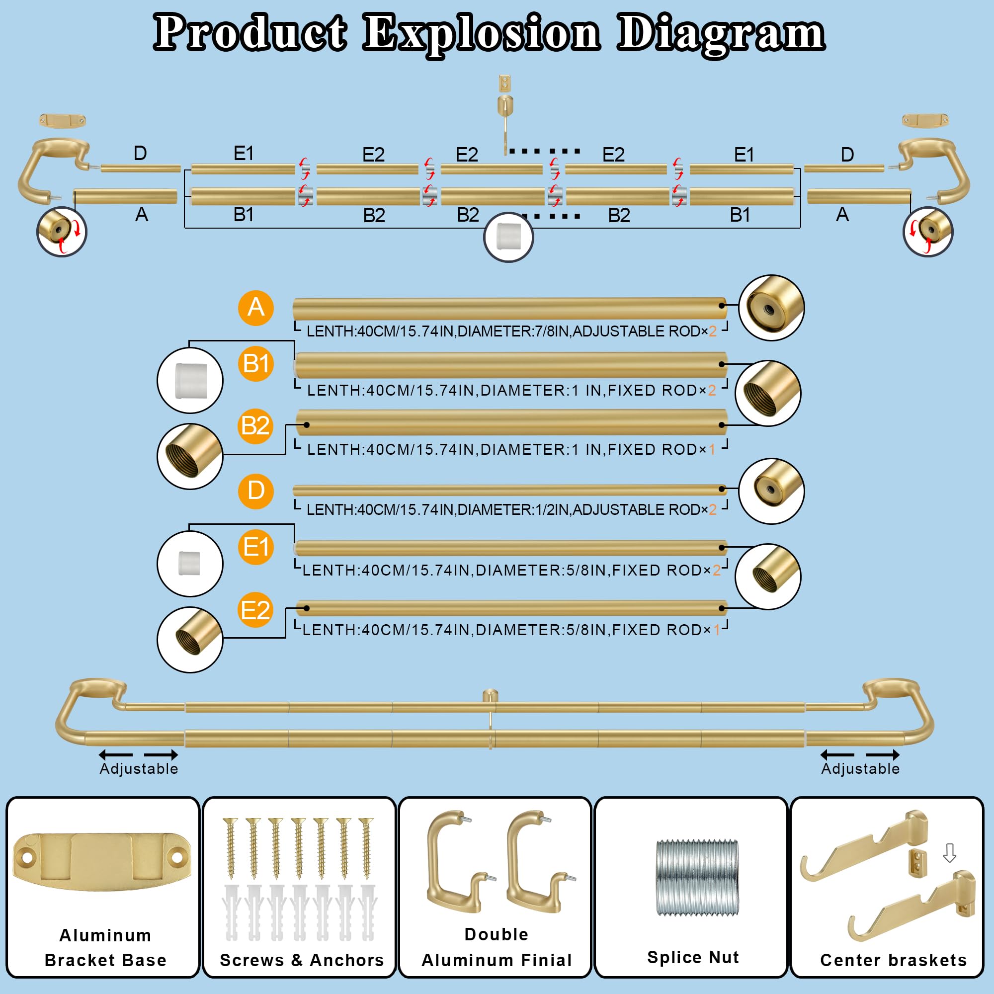 Mayrhyme Brass Double Curtain Rods, Wrap Around Curtain