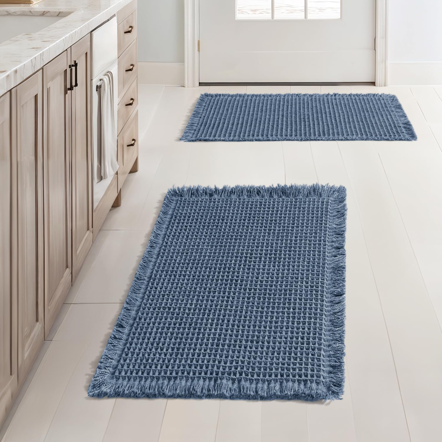 MIULEE Set of 2 Waffle Bathroom Rugs, Boho Bath Rugs Non Slip Washable, Super Absorbent Bath Mats, Ultra Soft Rubber Backed Shower Mats for Bathroom