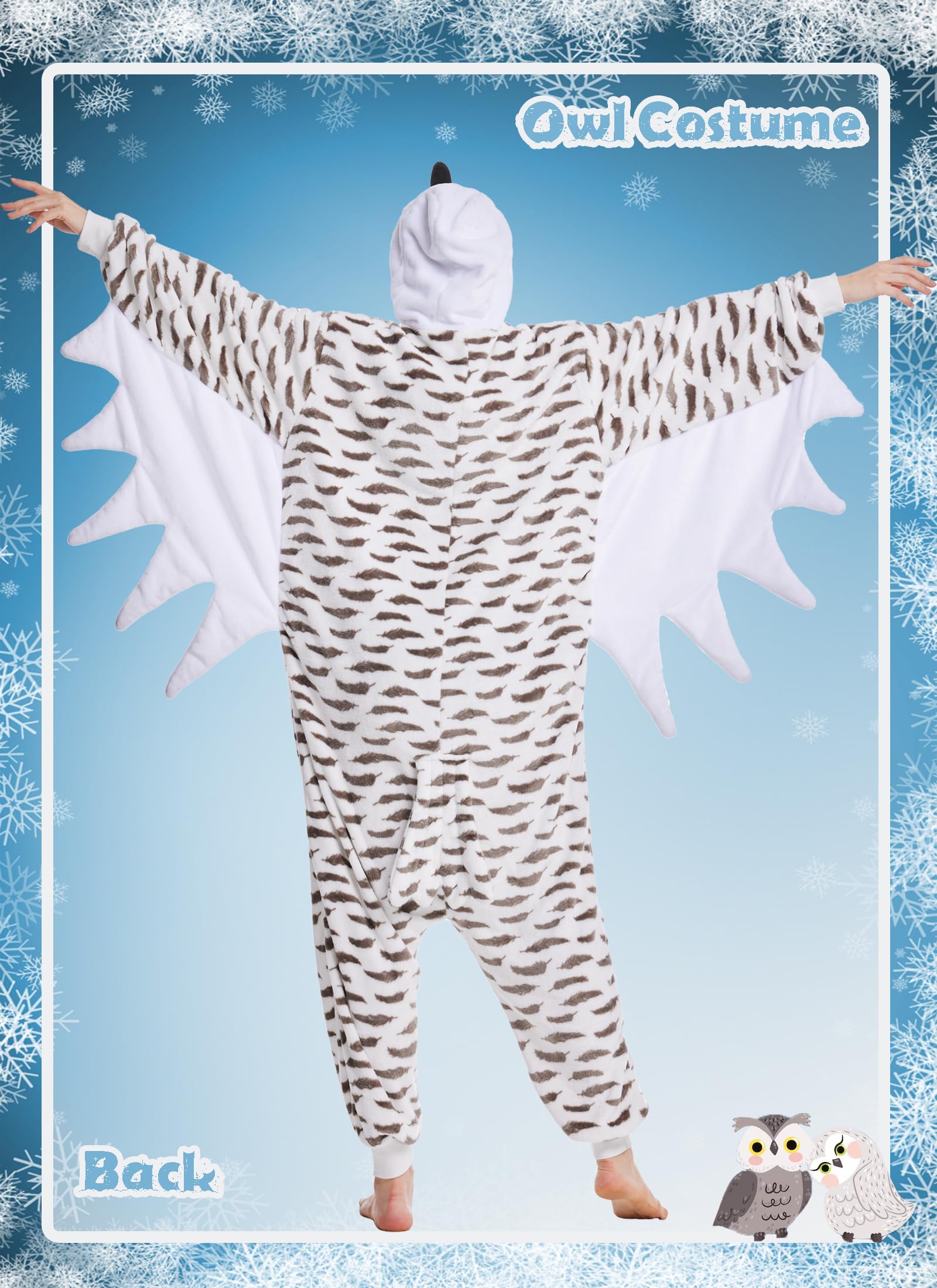 Kidukso Pijama de búho para adultos, diseño de búho, pijamas, Navidad, carnaval, color blanco