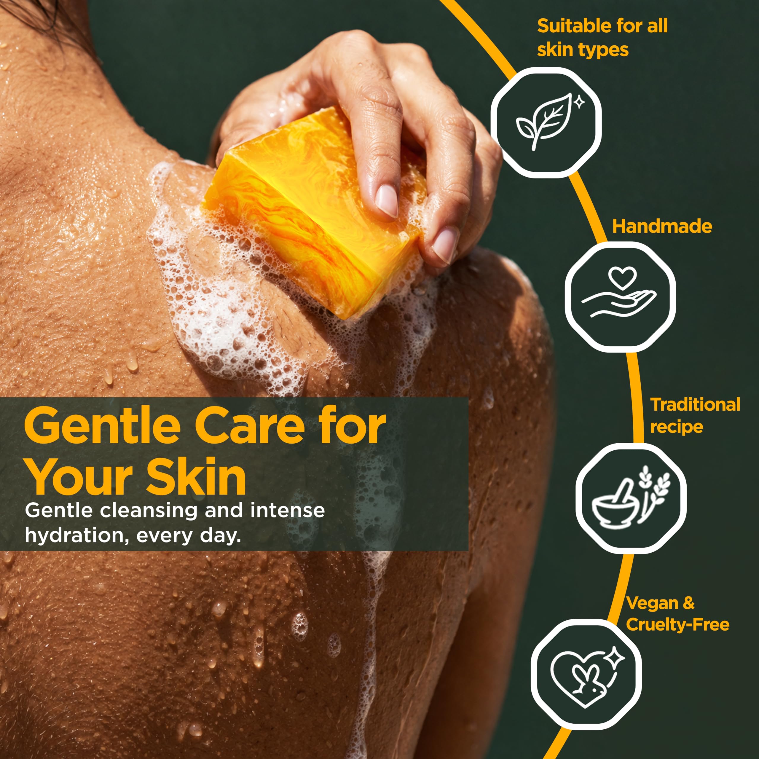 Panu Soaps Kurkuma - Wegańskie mydło pod prysznic dla wszystkich rodzajów skóry - Naturalne mydło w postaci stałego żelu pod prysznic i stałego szamponu - Naturalna kostka pod prysznic