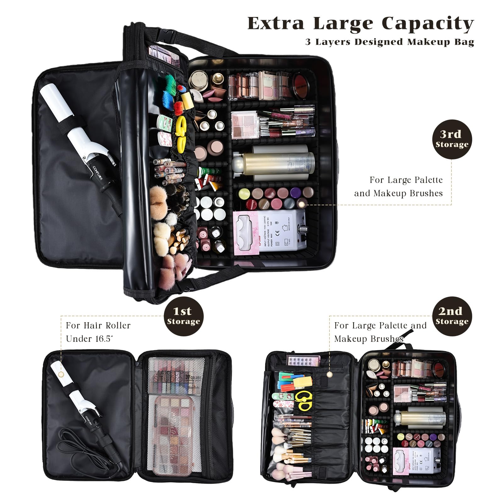 Costravio Makeup Backpack Organizer with Adjustable Dividers and Clear Pouches