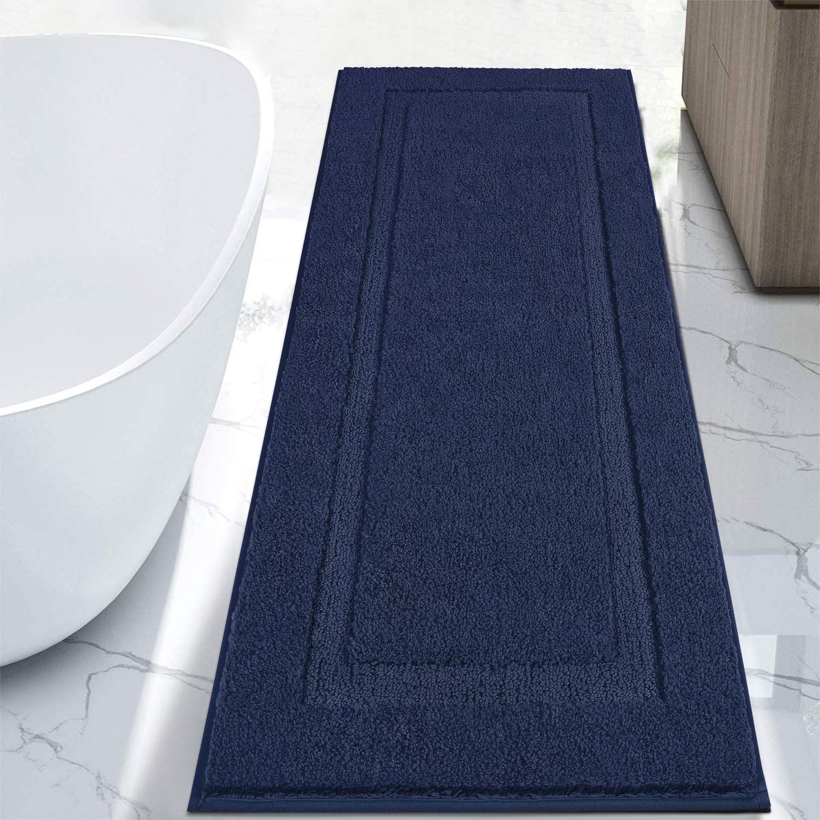SHACOS Super Soft Long Bathroom Rugs 24"x60" Polyester Fluffy Bath Runner Non Slip Washable Absorbent Bath Rugs Mats Bathroom Accessories Tub Shower
