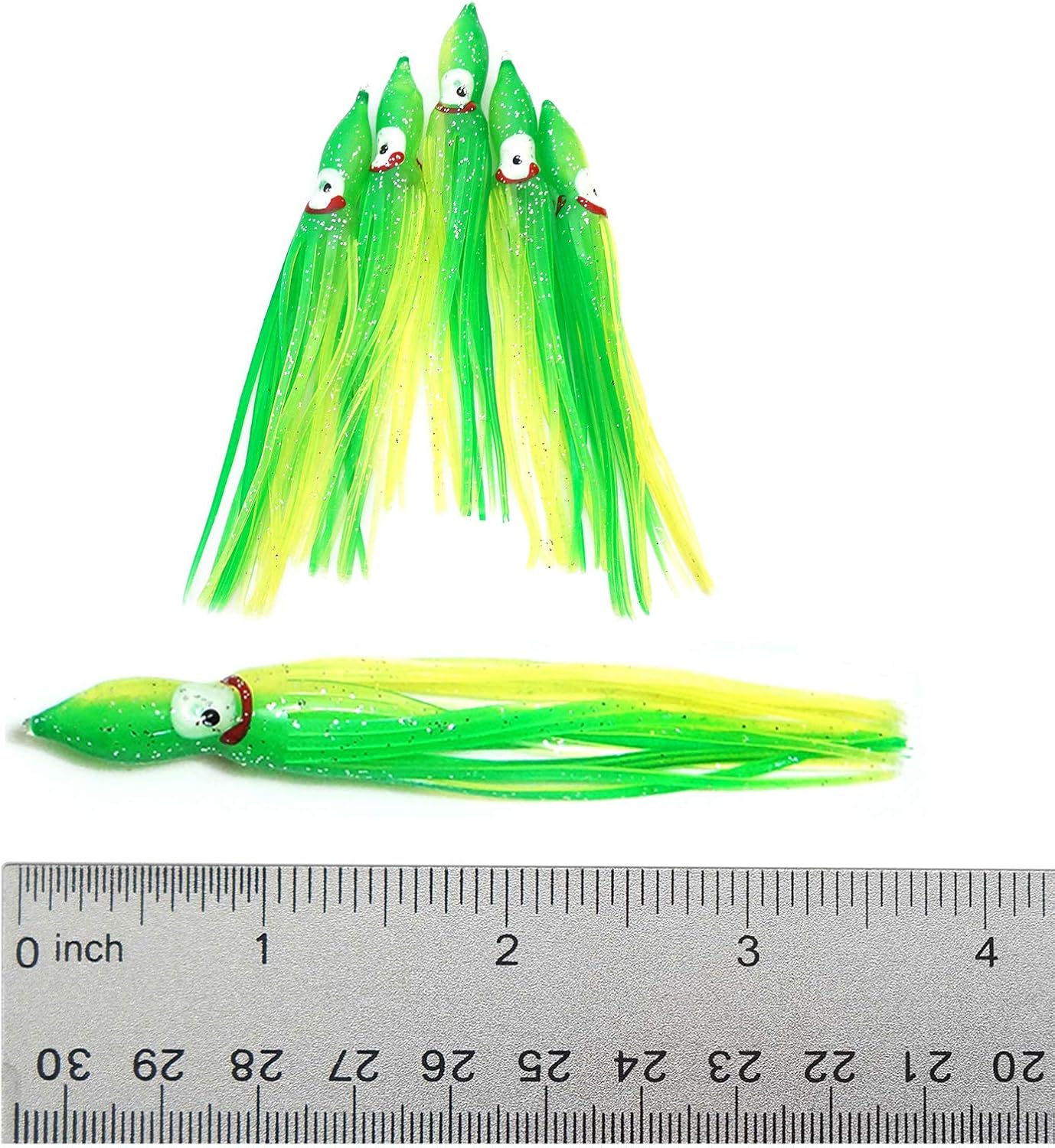 100pcs Fish WOW! 3.5 inch 9cm Octopus Squid Skirts Hoochies Fishing Soft Lures - Chartreuse