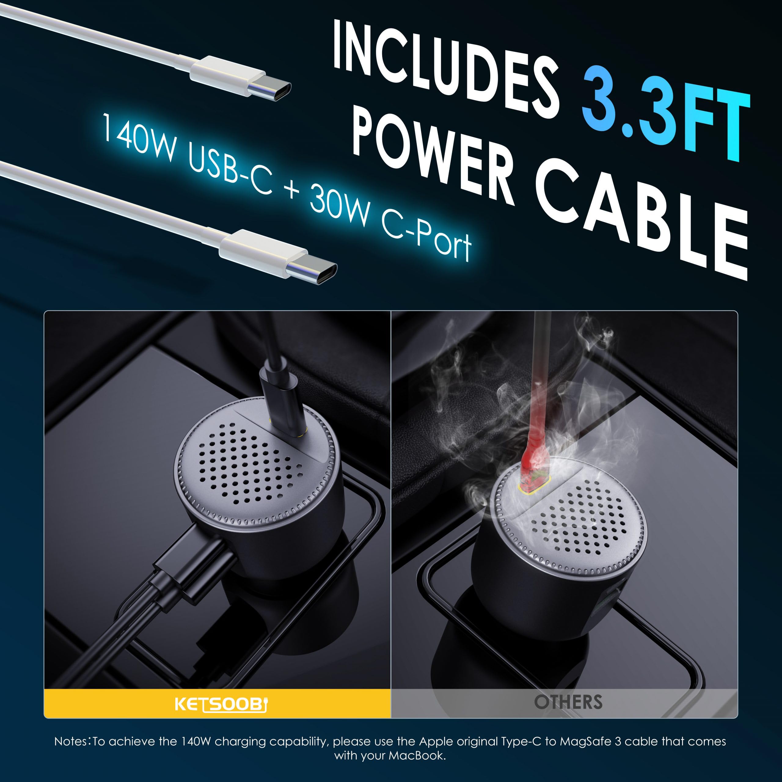 Caricabatterie USB per auto da 170 W con dissipazione del calore, adattatore per auto a 3 porte PD 3.1 140W/PD 30W+QC18W compatibile con MacBook, laptop, iPhone 17/16/15, Samsung Galaxy S24