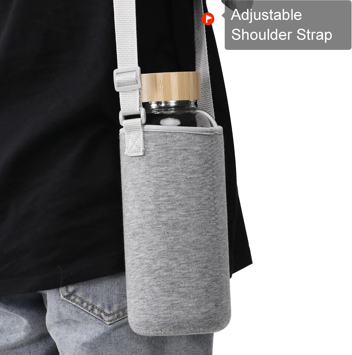 50 Oz Glass Water Bottle Wide Mouth with Time Markers, Bamboo Lid, Neoprene Sleeve Bpa Free - Image 5