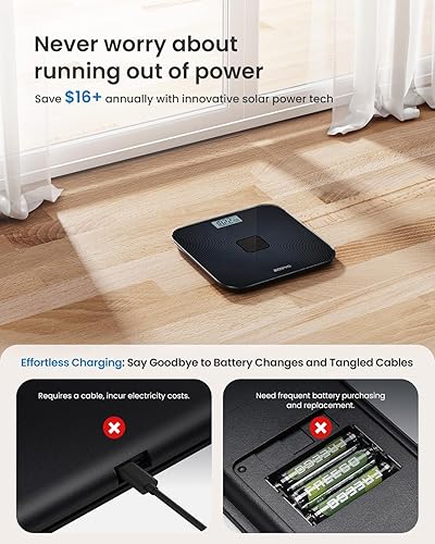 Miniatura 3 de RENPHO Báscula digital con energía solar y cinta corporal inteligente Báscula de baño digital de energía solar, cargada con luz solar o luces de