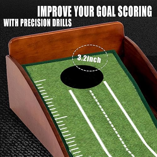 Vista 18 de Putting Green Indoor, No Hump Golf Mat with Auto Ball Return - Easy to Fold Solid Wood Base, Luxurious Velvet Surface - Ideal for Home or Office and