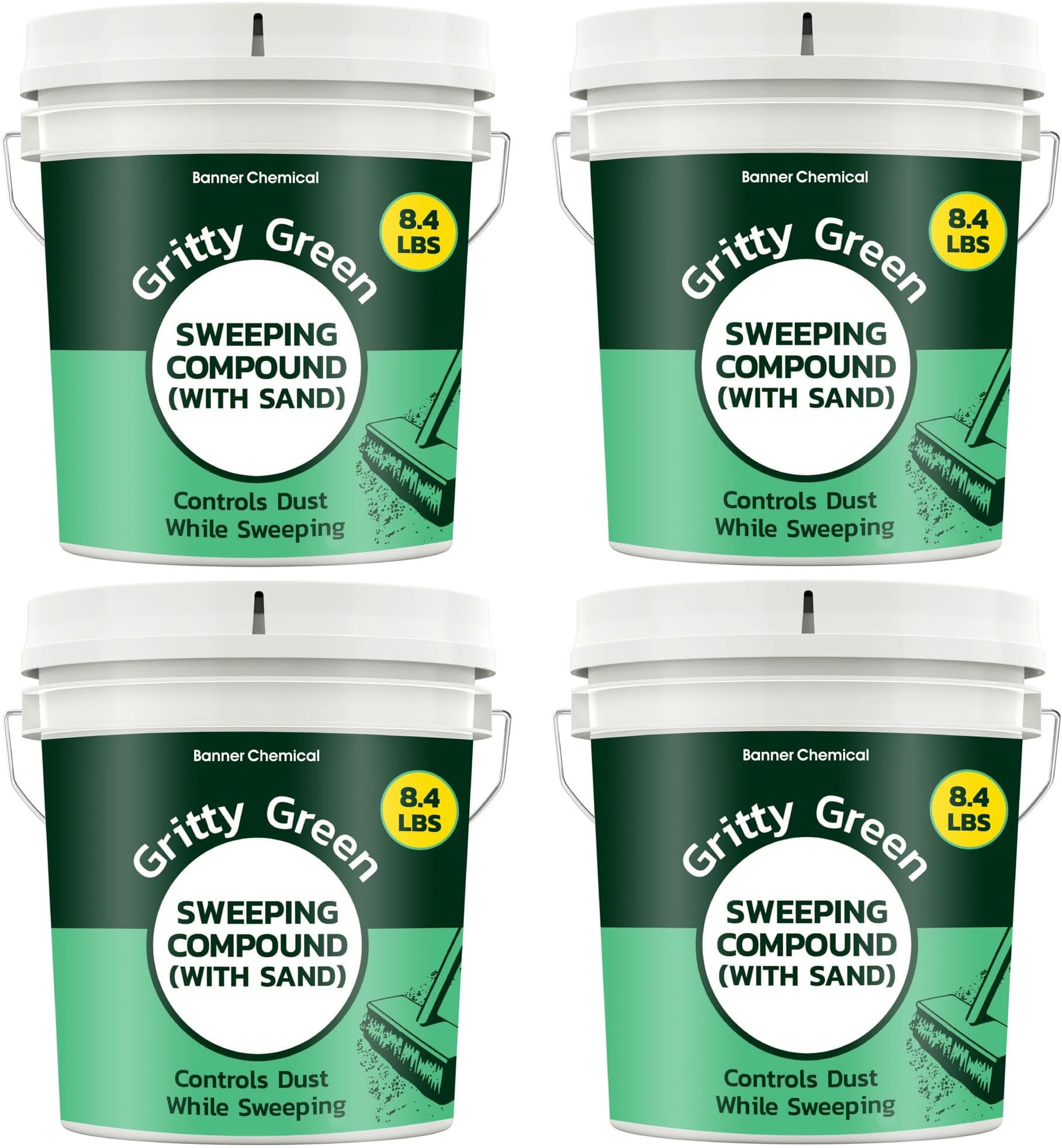 Gritty Green Sweeping Compound with Sand – Effective Dust Control on Cement & Unfinished Floors, Grit and Sand Breaks Up Loose Dust for an Even Deeper Clean, Oil Free, Made in USA (8.4 lbs) - 4 Pack
