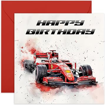 CENTRAL 23 F1 Birthday Card - Birthday Red Race Car - Gifts for Boys, Men, Him, Dad, Brother, Uncle, Nephew, Grandpa, Coworker, Colleague, Cousin, Friend - Fast - with Fun Stickers