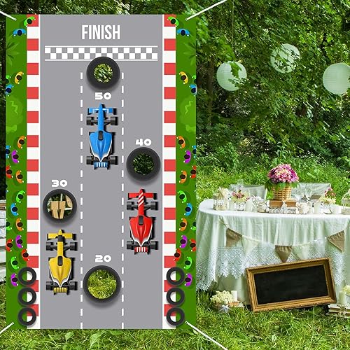 Miniatura 6 de RaceCar F1 Toss Games Banner telón de fondo de carreras de autos de carreras, bandera de control de autos de carreras, decoración temática