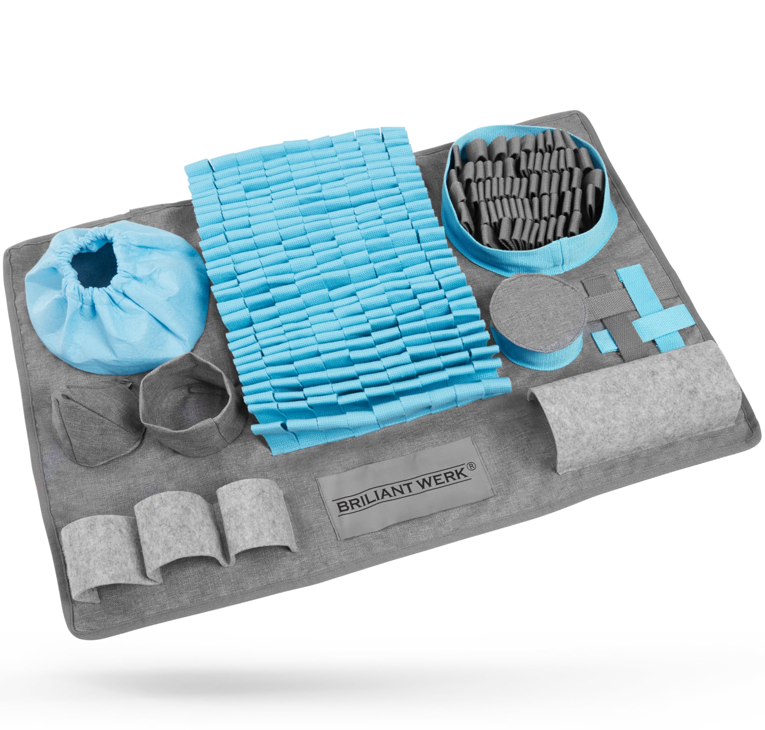 Briliantwerk® Alfombra para olfatear Perro – Material Extremadamente Resistente – 10 Elementos de Entrenamiento y 3 Niveles de dificultad – El Juguete de Inteligencia para Perros de Todos los tamaños