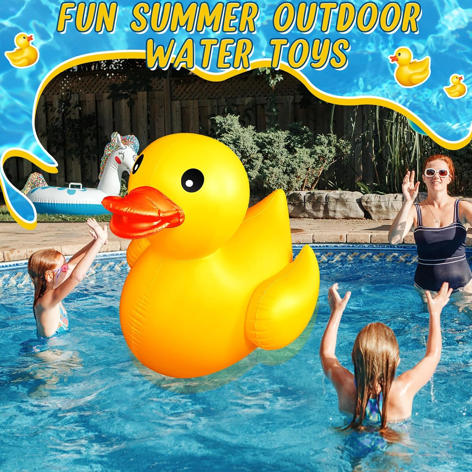 Hungdao 1 Pack 4 Feet Giant Inflatable Duck Huge Rubber Duck Large Blow up Pool Float for Summer Beach Swimming Pool Carnival Birthday Party Parade Decoration (Yellow)