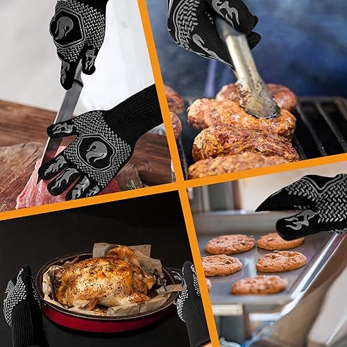 Miniatura 25 de Guantes ignífugos para barbacoa, guantes resistentes a cortes de parrilla 1472°F guantes resistentes al calor, guantes de horno de silicona