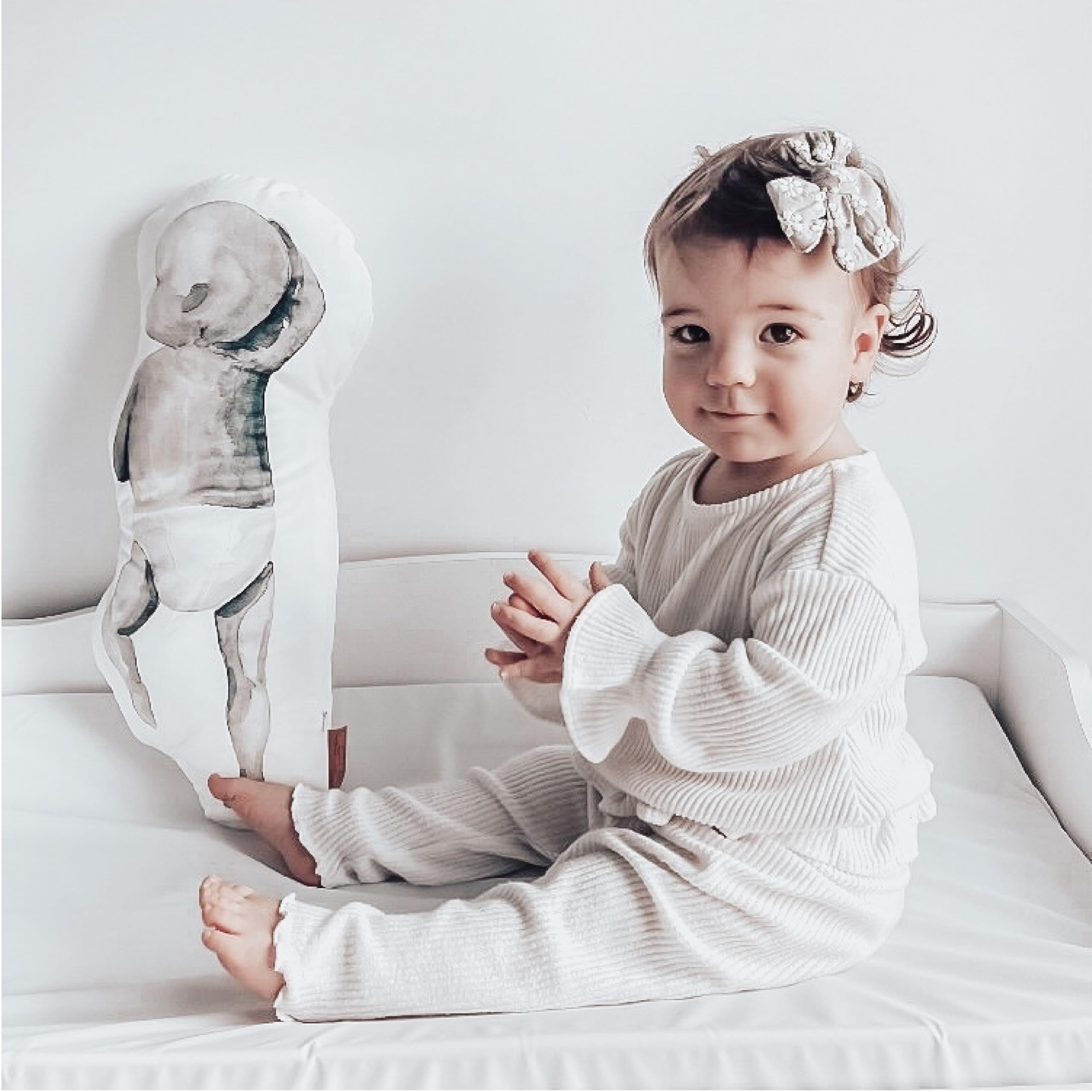 Personalisiertes Geburtskissen zur Geburt im 1:1 Maßstab | Mit Namen für Neugeborene | Erinnerungen in Originalgröße Jungen Mädchen (Moon Grey, 1:1 Maßstab mit Gewicht, Watercolor Two)