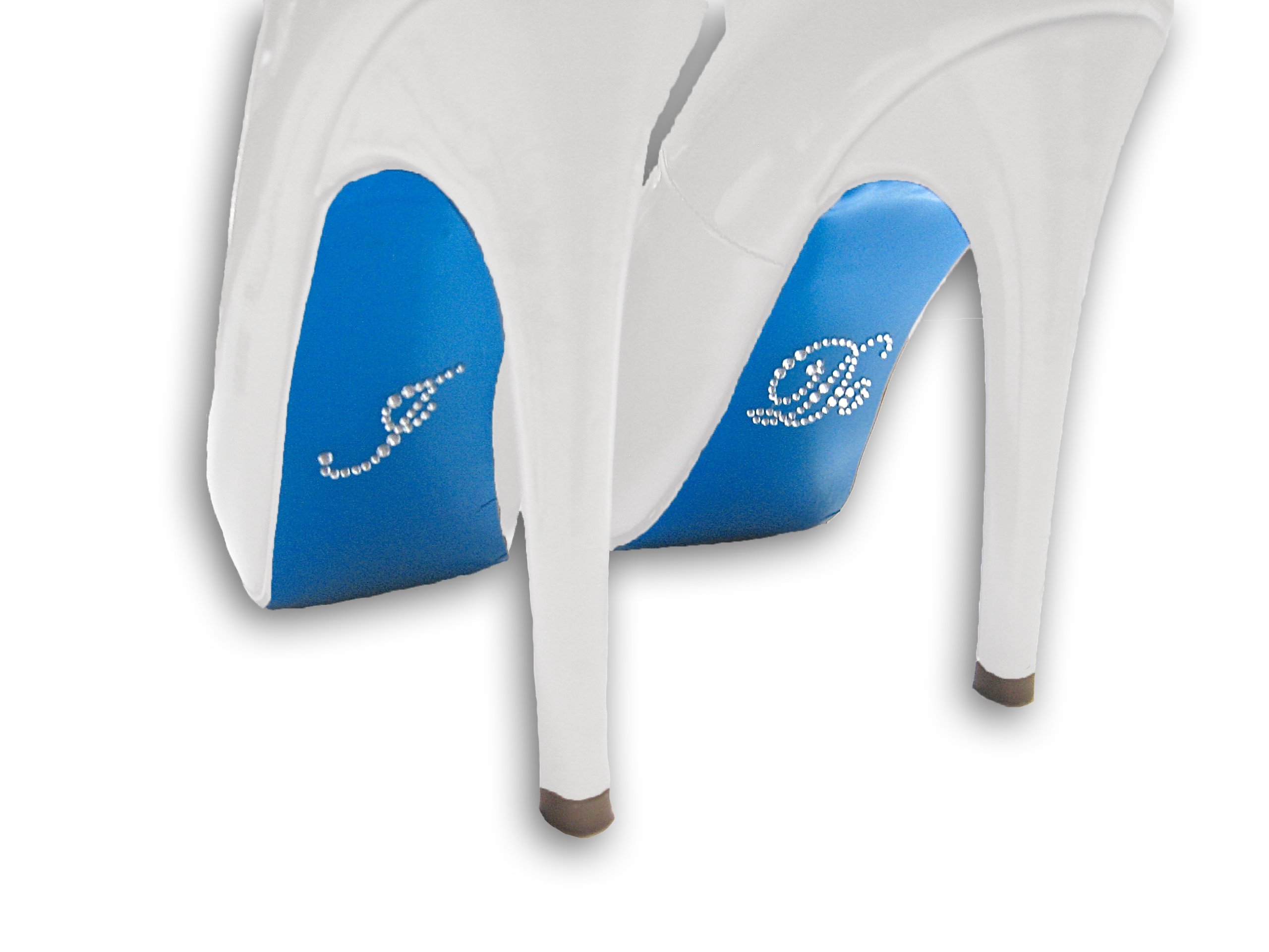 "I Do" Rhinestone Sticker with Blue Colored Shoe Sole Kit - Slip Resistant Shoe Bottom Cover for Women's Heels - 2 Different Blues (Azure Blue)