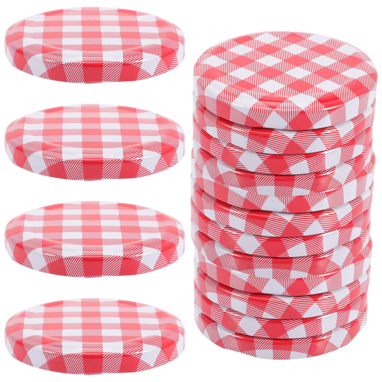 Luxshiny 40pcs Gingham Jam Jar Lids Regular Mouth Mason Jar Lids Mason Cap 70mm Concession Leak-proof Storage for Meal Prep & Emergency Food Storage