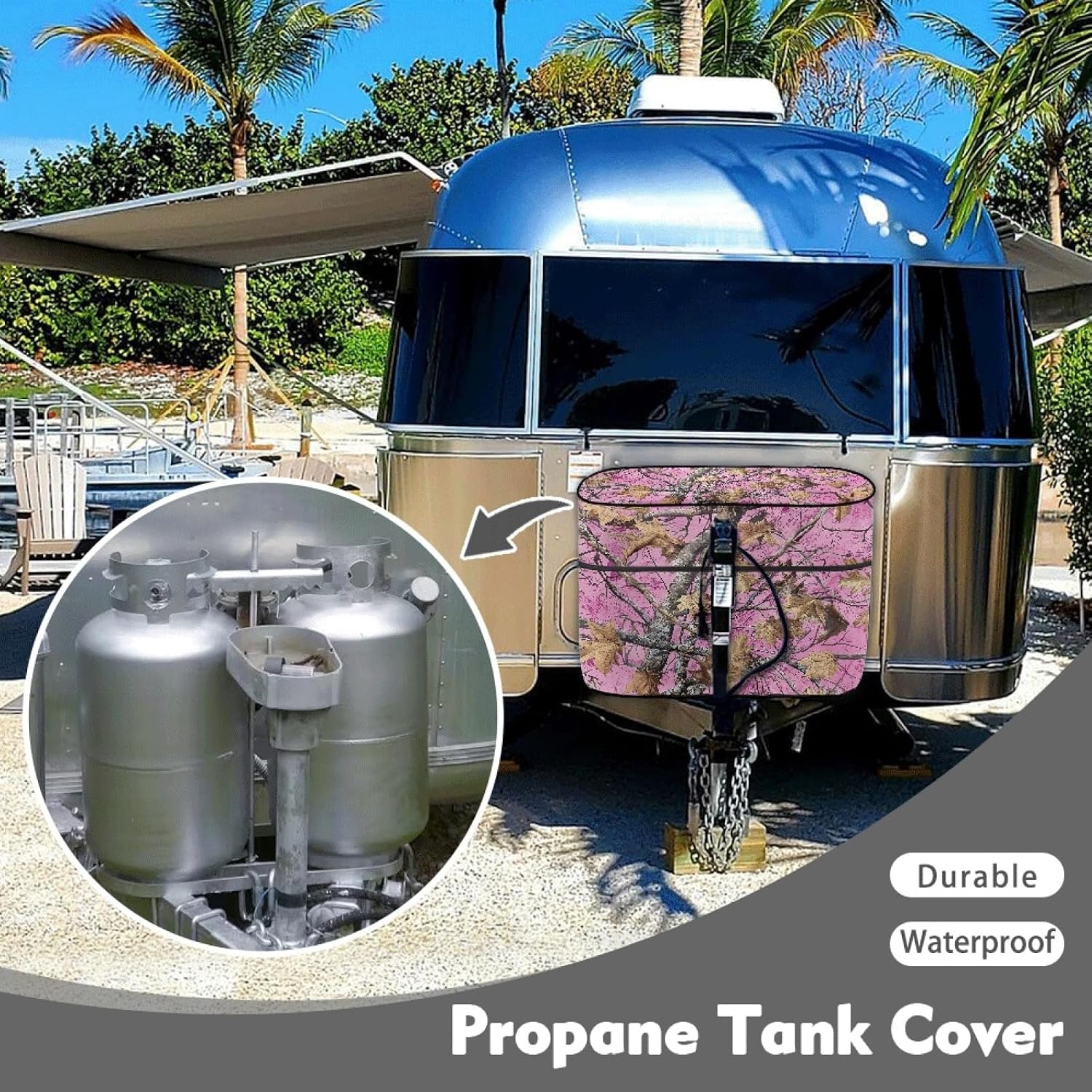 Camouflage Hunting RV Propane Tank Cover Fits for Double 30lb Propane Tank Cover for Camper Trailer Pink Oak RV Camper Propane Tank Cover RV Accessories