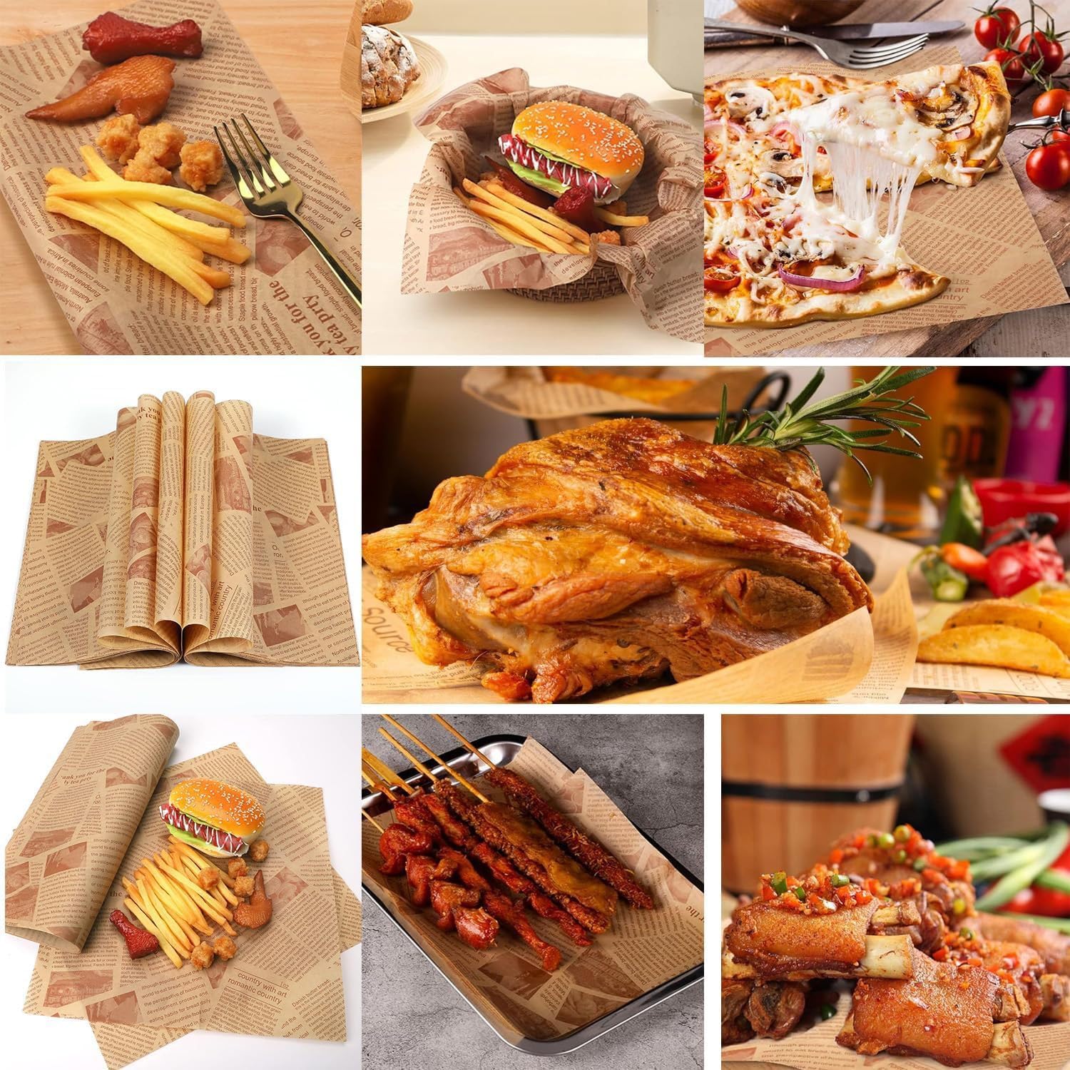 50 fogli di carta oleata da 40 x 60 cm, per avvolgere pane, hamburger, panini, per famiglia, panini, picnic, feste