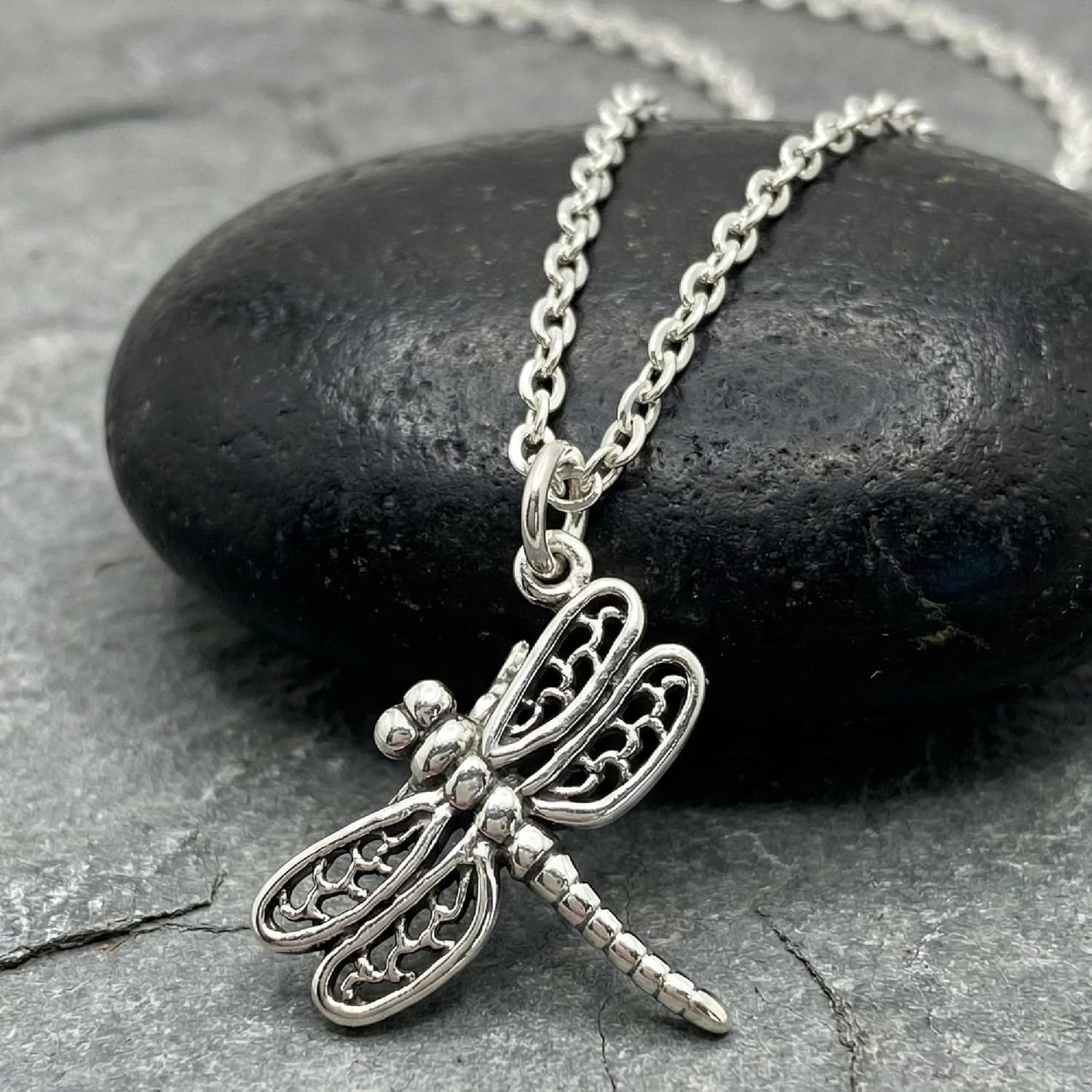 EnCharmed Large Dragonfly 3D Charm Necklace for Women, Sterling Silver Dainty Handmade Necklace, Nature Insect Filigree Pendant, Everyday Minimal Layering Jewelry, 18"