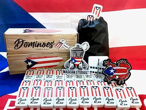 Miniatura 4 de Juego de fichas de dominó con bandera de dominó de Puerto Rico, Boricua PR Puerto Rican Classic imprescindible bolsa de viaje incluida, tamaño