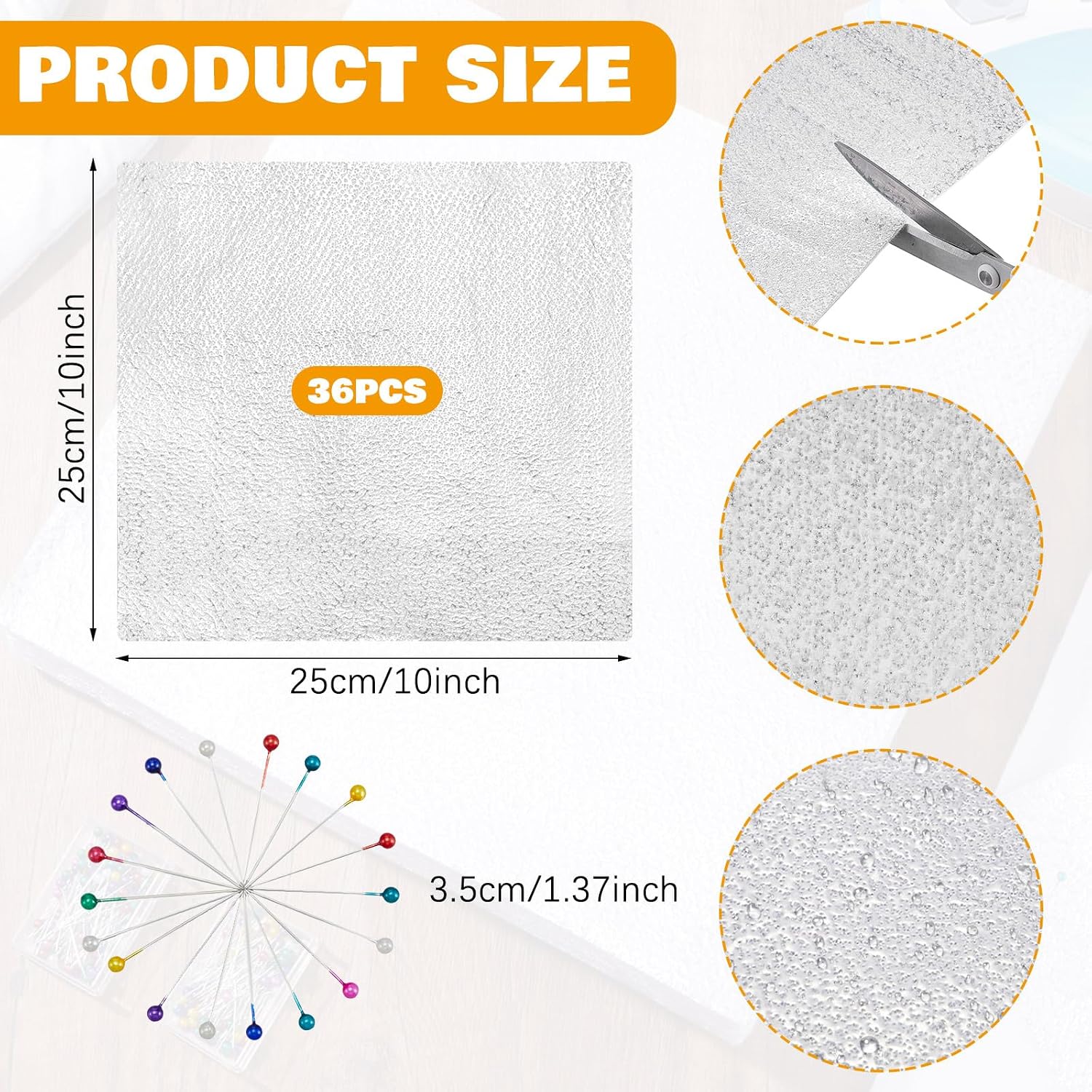Treela 36 Pcs Heat Resistant Batting and 200Pack Sewing Pin, 10 x 10 Inches
