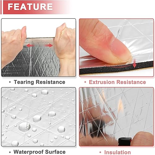 Miniatura 6 de ACROPIX Kit universal de almohadilla de amortiguación de calor de espuma de aluminio de 157mil 0.157 in 55sqft 15.7"x13" con cinta de aluminio y