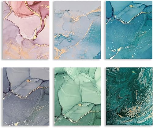 SUPERDANT 6 piezas de arte abstracto colorido sin marco, impresiones en lienzo con textura de flujo de agua, decoración de pared, lienzo, diseño de