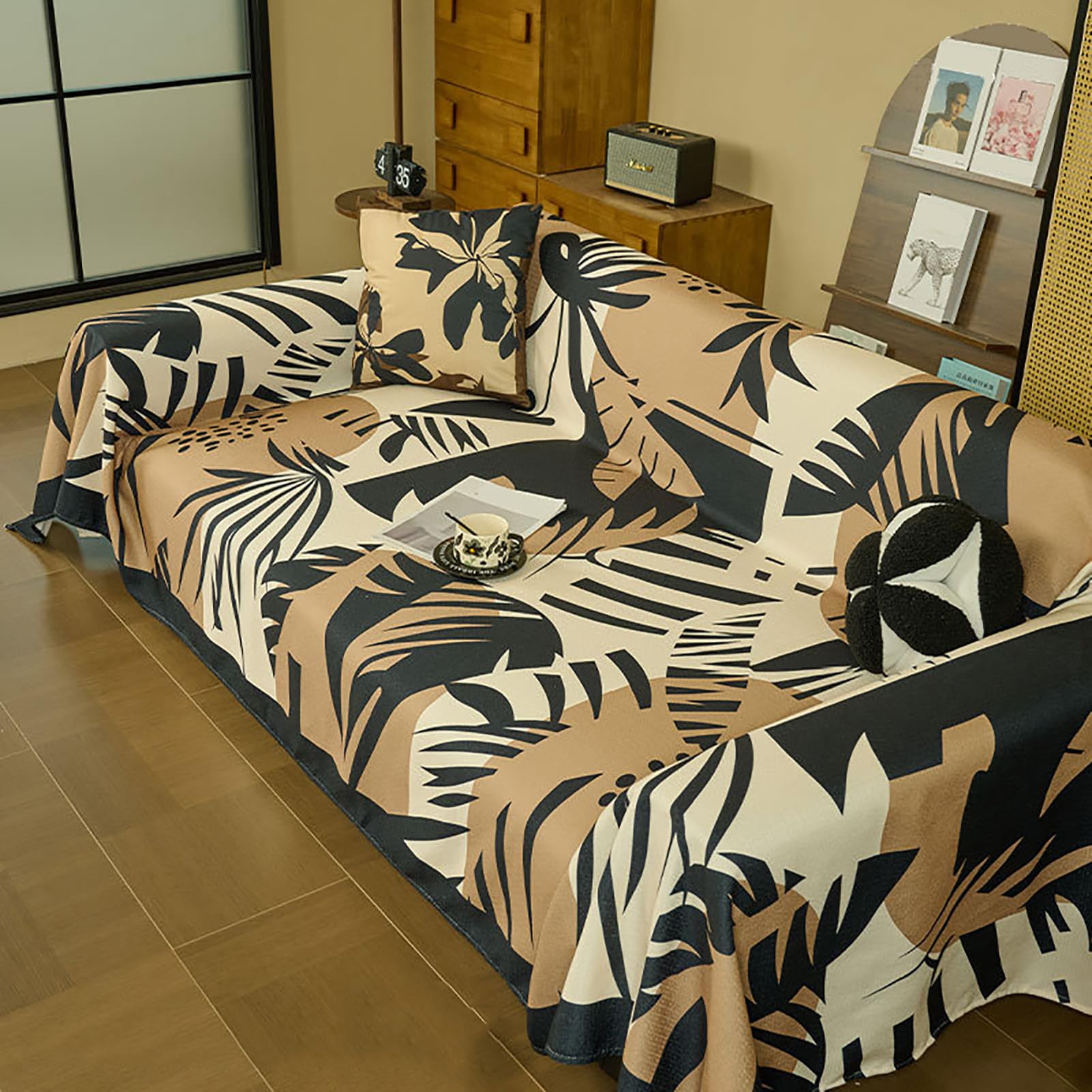 Housse de canapé boho lin antidérapante pour meuble 3 places