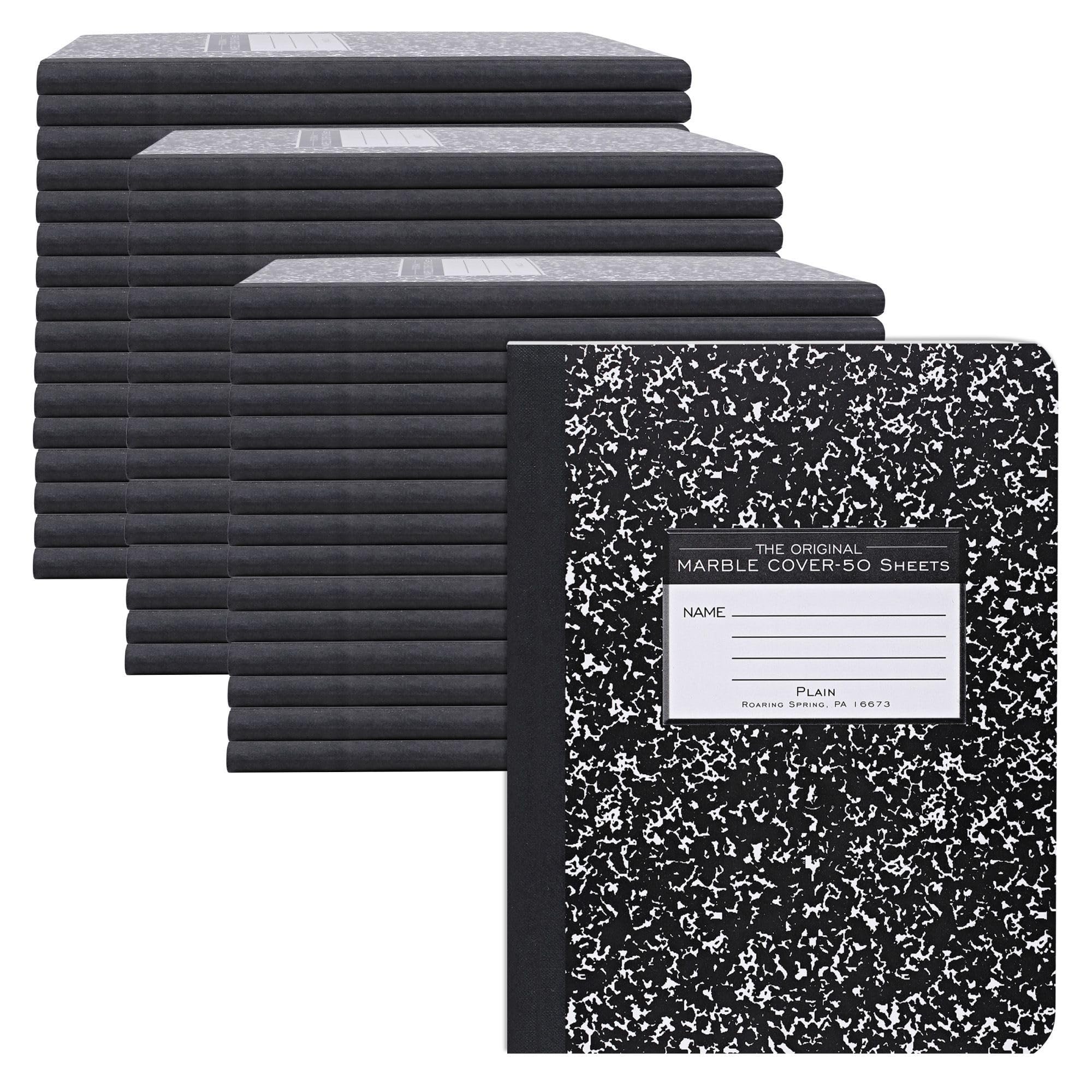 Roaring Spring Composition Notebooks, Case of 48, Unruled Blank, 50 Sheets, 15# White Paper, 9.75"x7.75", Proudly Made in USA, Hard Board Black Marble Covers