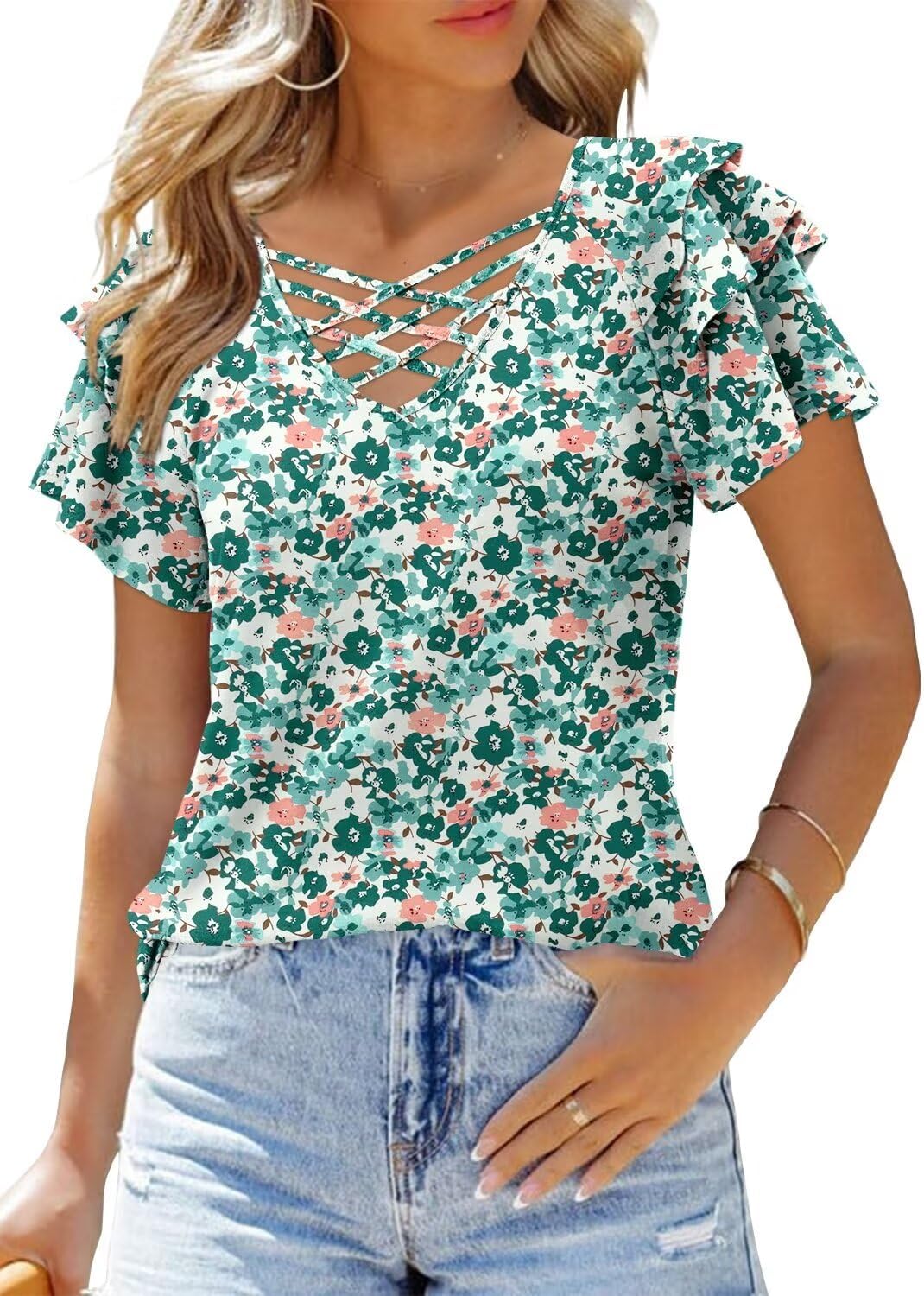 CRAZY GRID Women’s T-Shirt Short Sleeve V-Neck Tops 2025 Summer Graphic Trendy Casual Comfy Tshirts