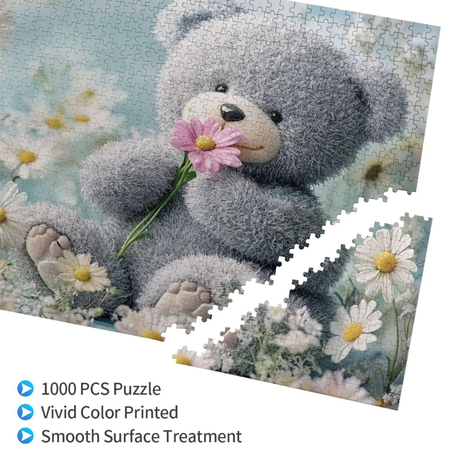 Puzzle 1500 Teile, Puzzle Erwachsene, Holzpuzzle Blume Impossible Jigsaw, Clevere Rätsel, HD Farbe Jigsaw mit Geschenkbox Verpackung for Room Decor, Geschenke für Frauen Kleiner Bär 87x57cm p-1820