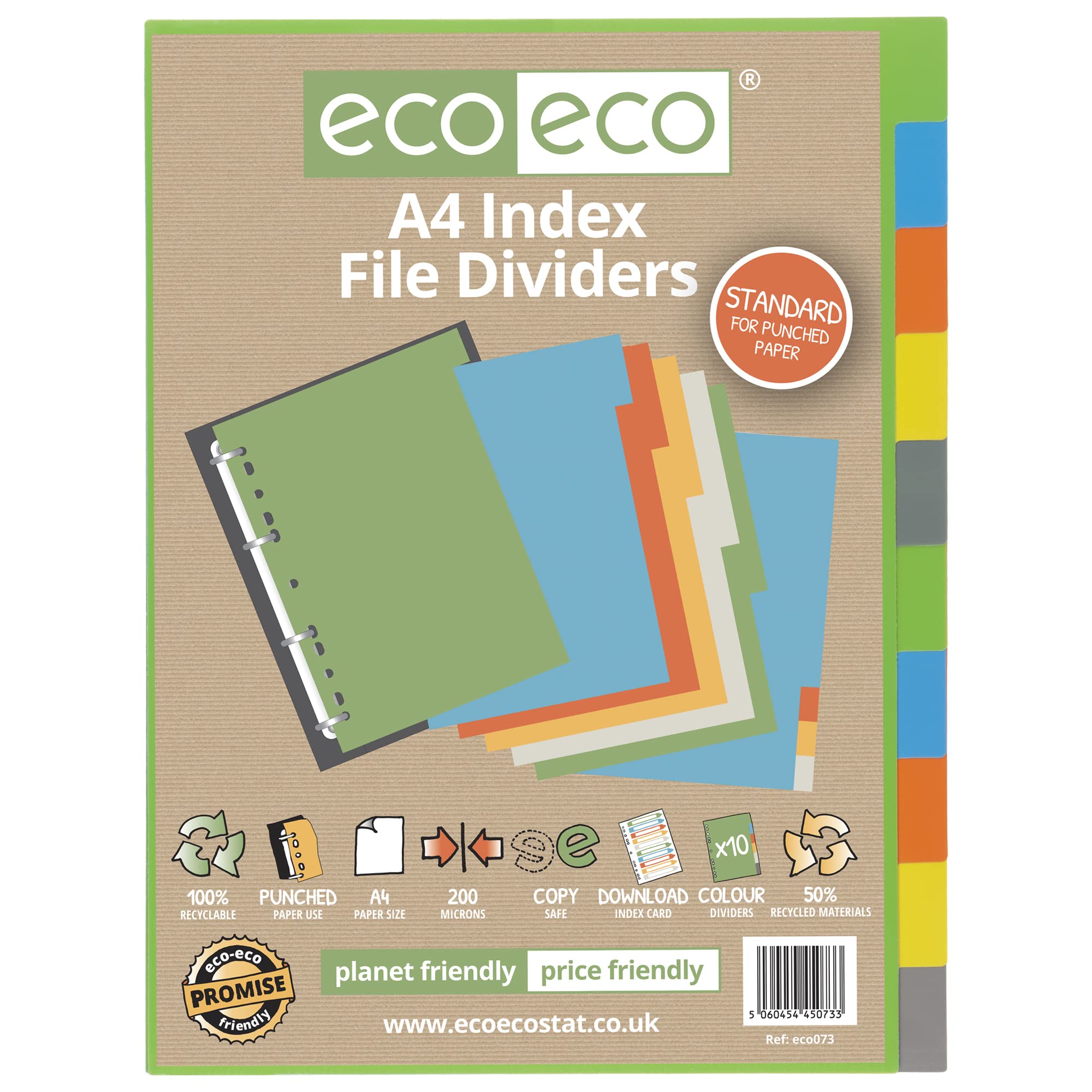 eco-eco A4 50% Recycled Set 10 Index File Dividers,eco073
