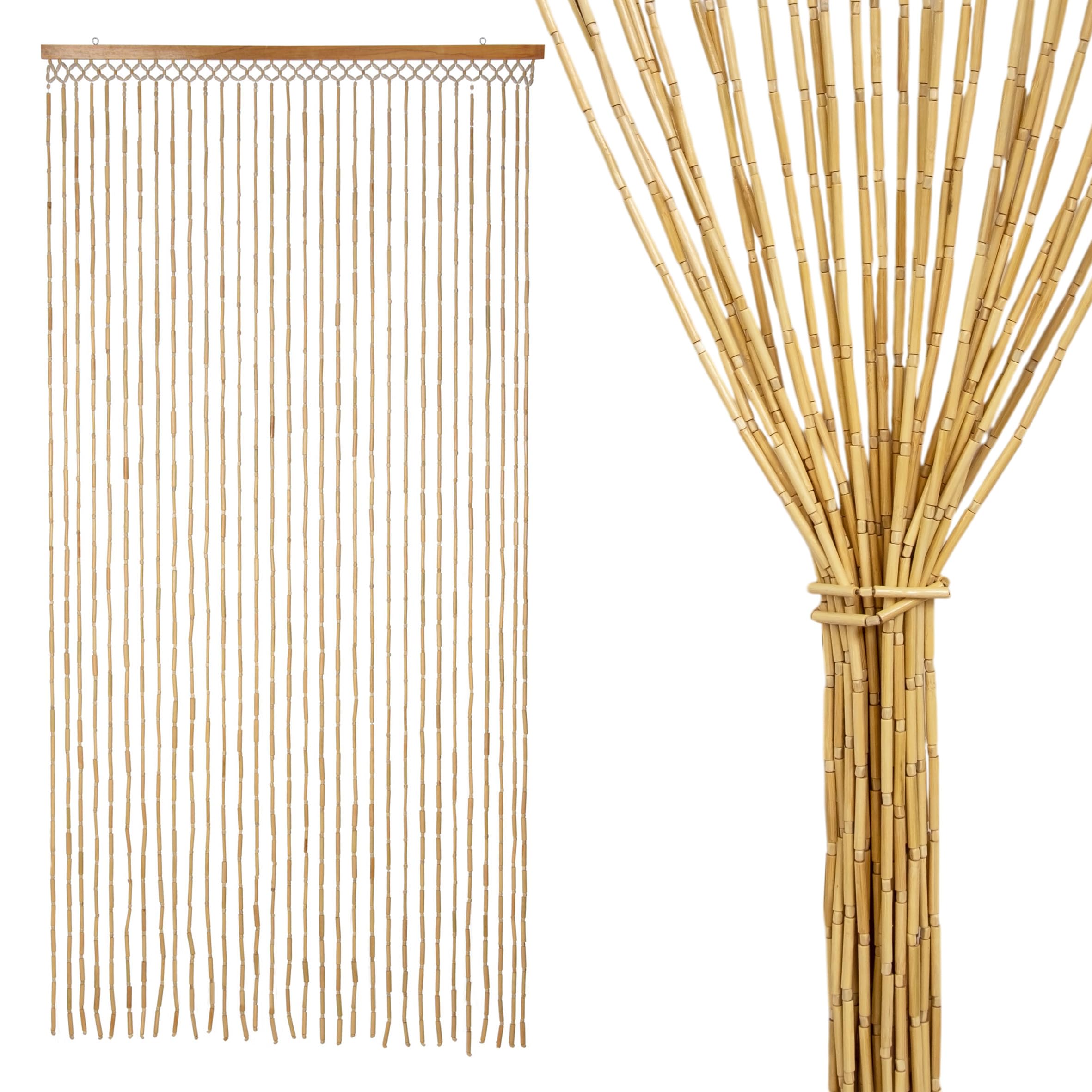 Holzperlen Türvorhang mit 31 Strängen 180 x 90 cm - Natur - Retro Perlenvorhang im Boho Chic Design - Holzperlenvorhang Fliegenvorhang Raumteiler Deko Tür Wand Fransen Perlen Vorhang