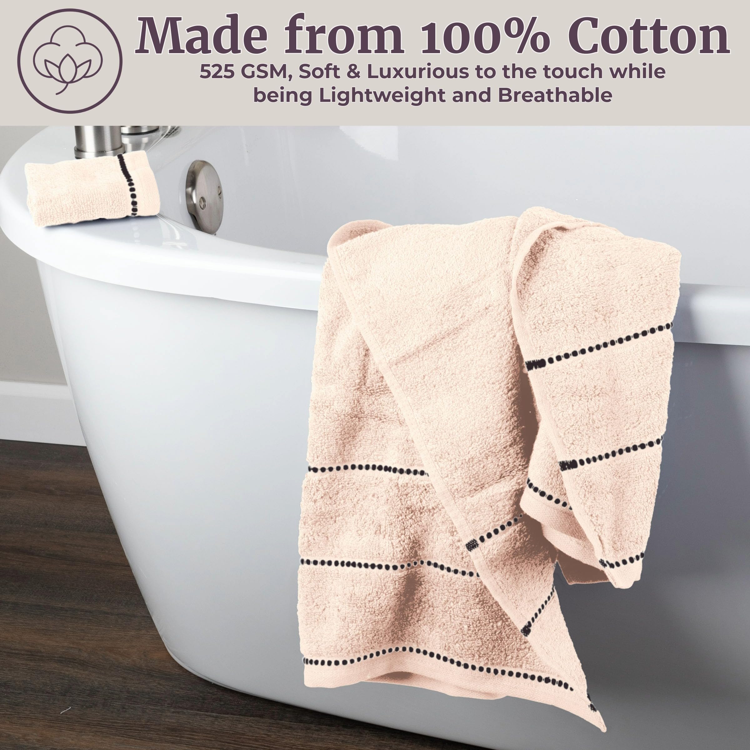 Lavish Home Juego de Toallas de baño de 6 Piezas, 100% algodón de 525 g/m², con 2 Toallas de baño, 2 Toallas de Mano y 2 paños de Lavado, sábanas absorbentes para baño, Ducha, Gimnasio, SPA y
