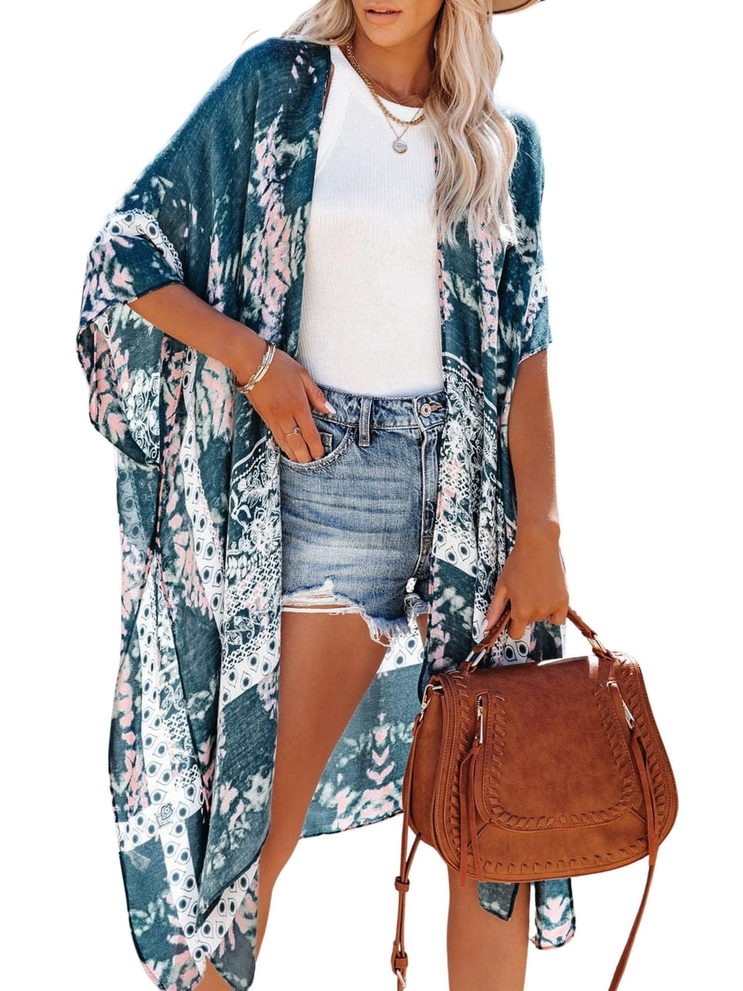 breezy lane Kimono floral para mujer, cárdigan para bikini, playa, traje de baño casual para vacaciones