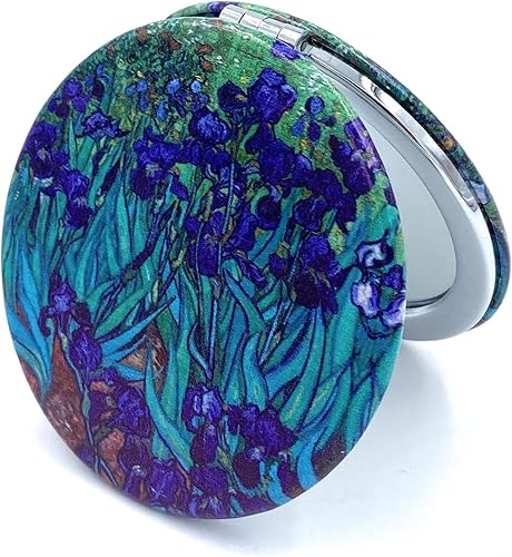 Miniatura 2 de Espejo de bolsillo para mujer, pequeño espejo de viaje con aumento de Van Gogh, lirios de flores, espejo compacto y único, regalo para mamá artística