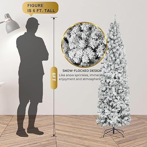 Miniatura 4 de GENTEACO Árbol de Navidad artificial de 7.5 pies, árbol de Navidad artificial preiluminado alto con ramas de nieve y luces amarillas.