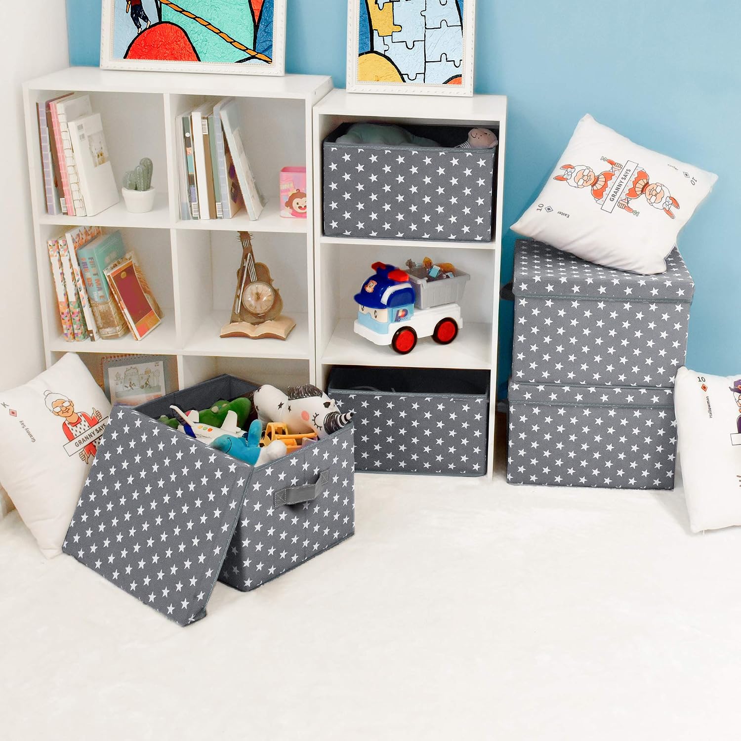 GRANNY SAYS Jumbo Storage Bins with Lids, Fabric Storage Boxes for Shelf, Stackable Closet Bins for Toys & Kids' Books, Dark Gray, 3-Pack