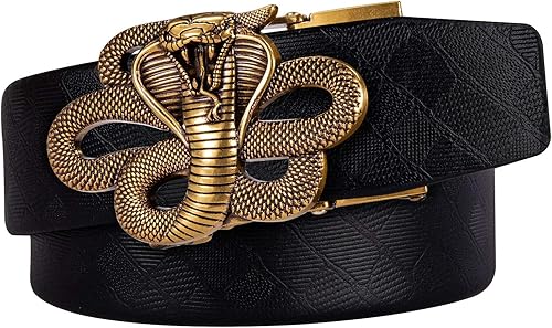 Miniatura 5 de Barry.Wang Juego de Cinturones con Trinquete y 3 Hebilla para Hombre, Cinturón de Regalo de Cuero de Grano, Hebilla Automática de 3,5 cm, para Día