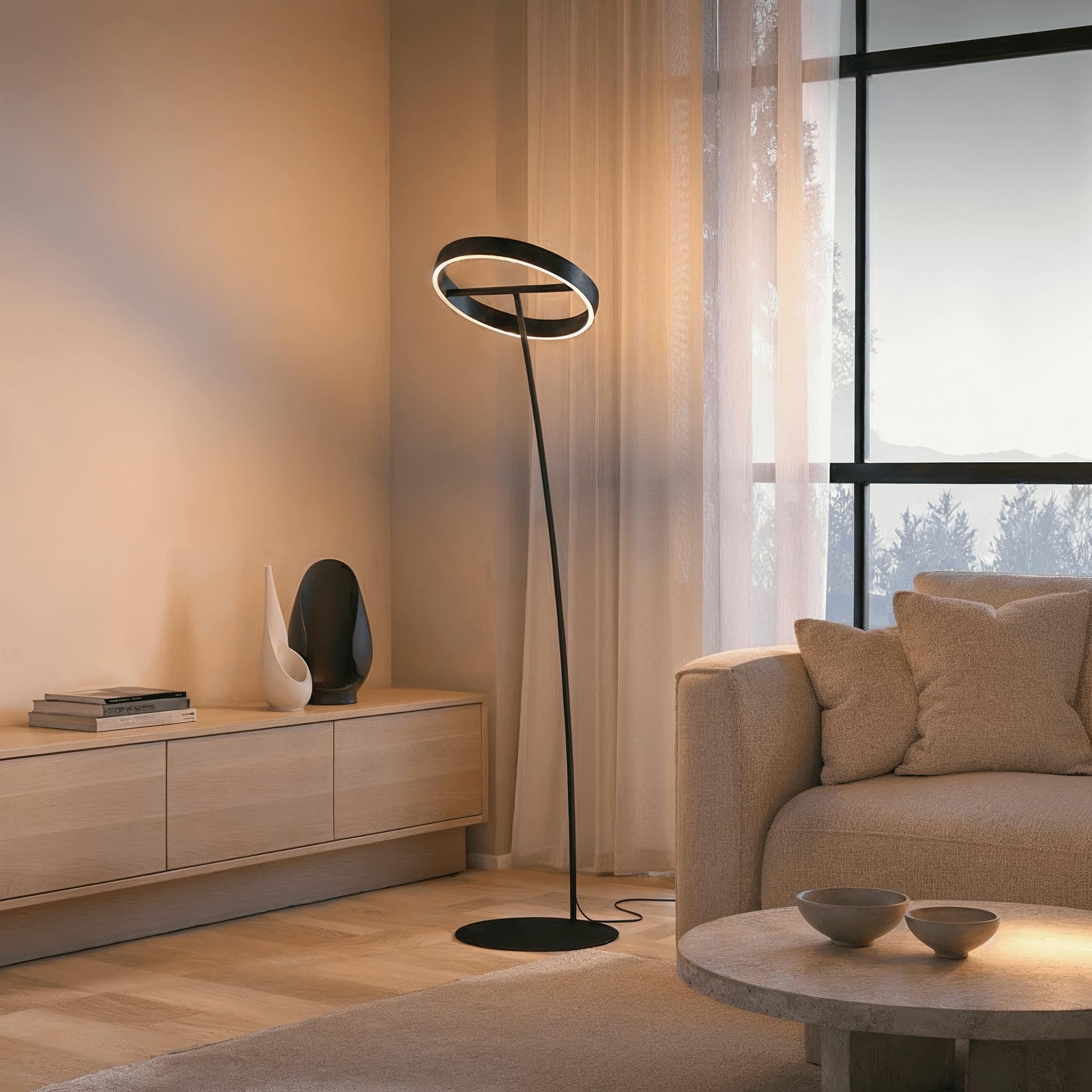 NEONA SOLA LED Stehleuchte Schwarz Aluminium Dimmbar, Stehlampe mit Fernbedienung warmweiß bis kaltweiß 180° Schwenkbar, Wohnzimmer Leselampe (Schwarz)