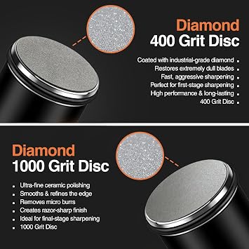 Premium Rolling Knife Sharpener Kit Tumbler Knife Sharpening System with Diamond Discs, Magnetic 15 & 20 Angle Guide, Wooden Handle, Safety Glove & Finger Guard for Kitchen Knives black